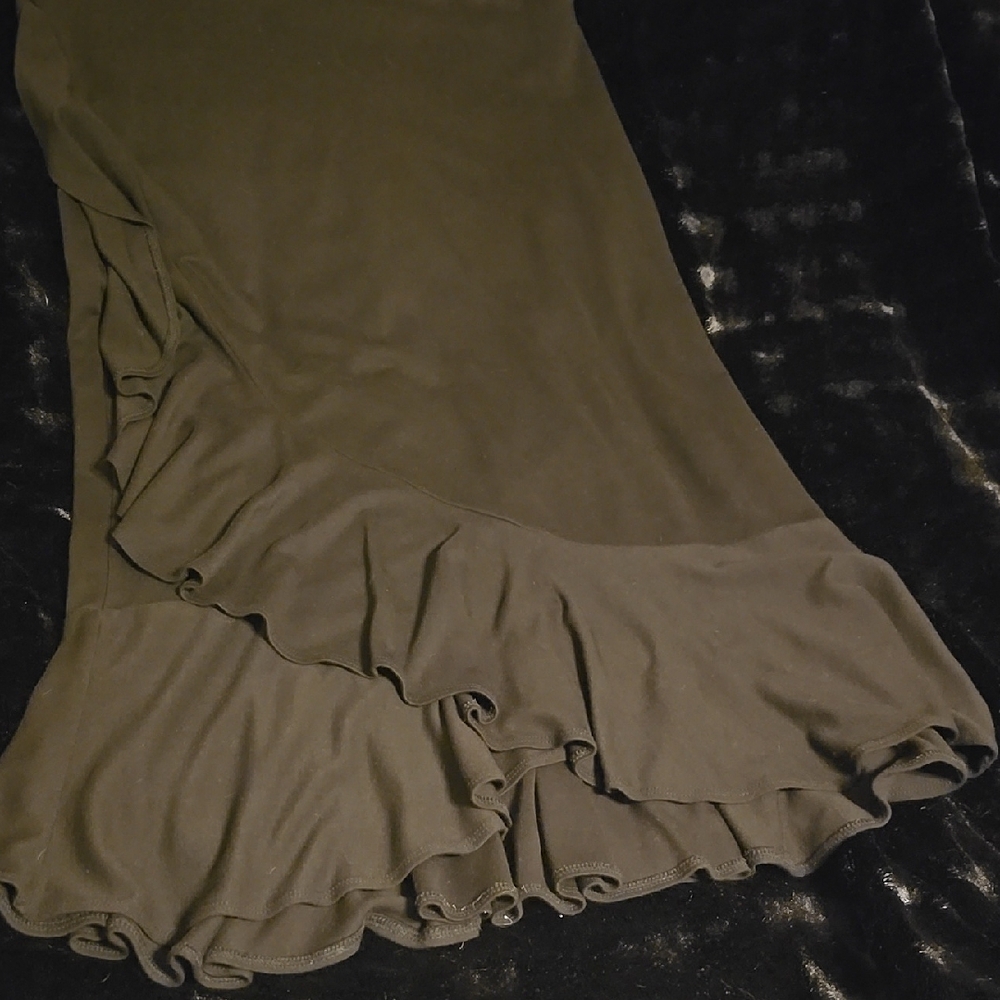 Tan Ruffled Maxi Skirt with Trumpet Style